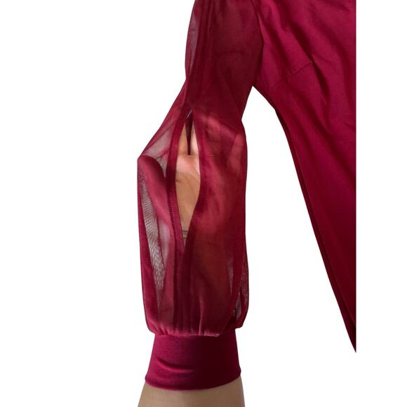 Sweet Storm Burgundy Bodycon Dress M Sheer Split Sleeve Stretch Party Cocktail - Picture 3 of 7